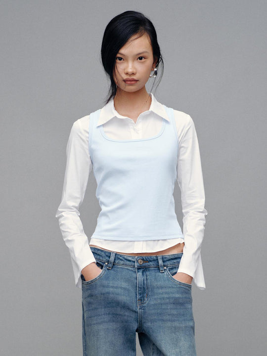 Square Neck Slim Fit Cropped Cotton Layering Tank Top