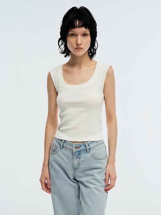 Scoop Neck Sleeveless 58% Cotton 42% Polyester Tank Top