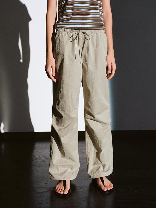 Drawstring Waist Loose Wide Leg Cotton Cargo Pants