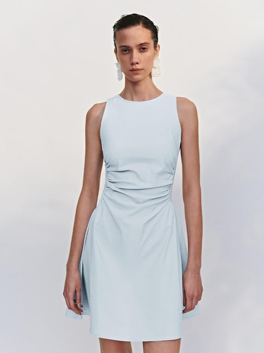 Crew Neck Sleeveless Nipped-Waist A-Line Midi Dresses