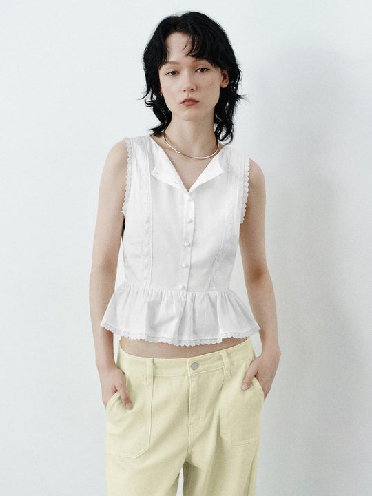 Sleeveless Ruffle Hem Shirts
