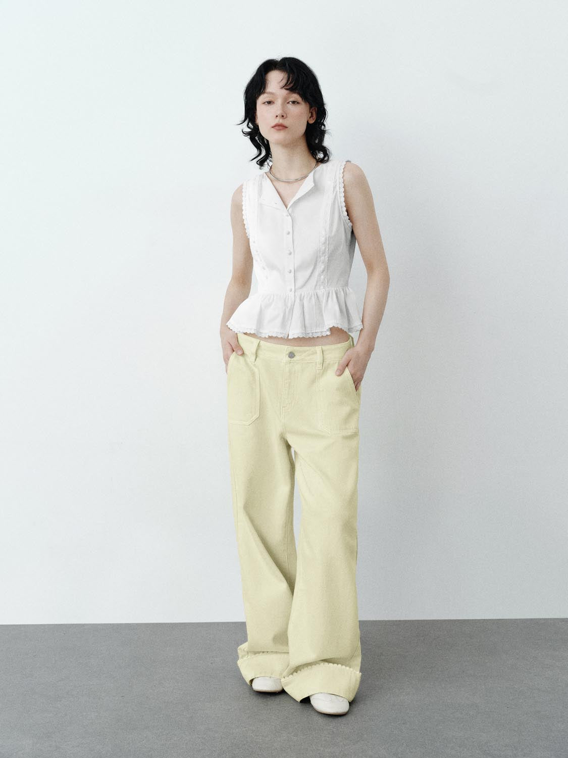 Sleeveless Ruffle Hem Shirts