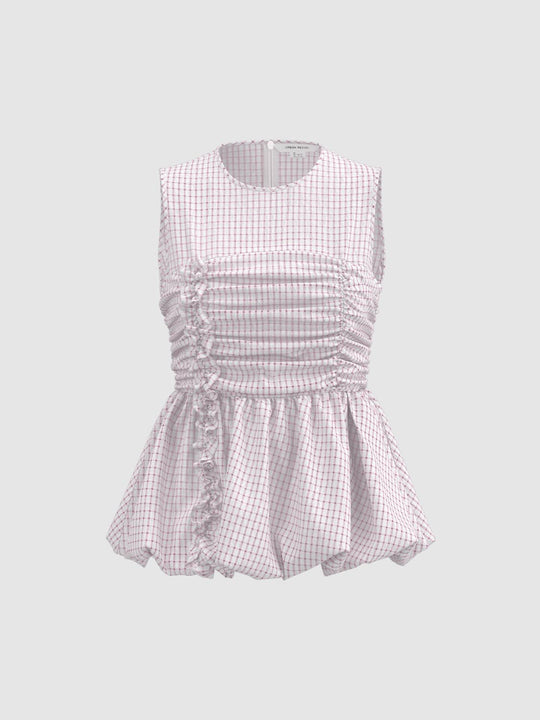 Cinched Frill Trim Sleeveless Overhead Shirts