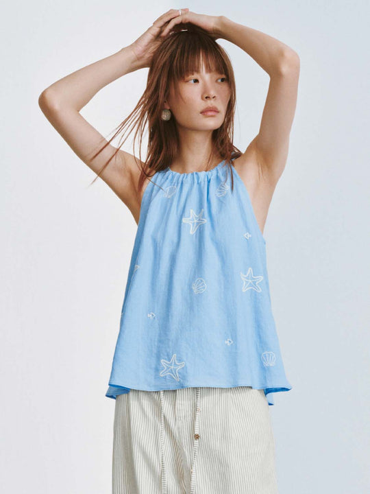 Embroidered Strappy Cami Tops