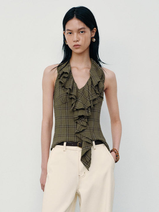 Ruffle Collar Sleeveless Cami Tops