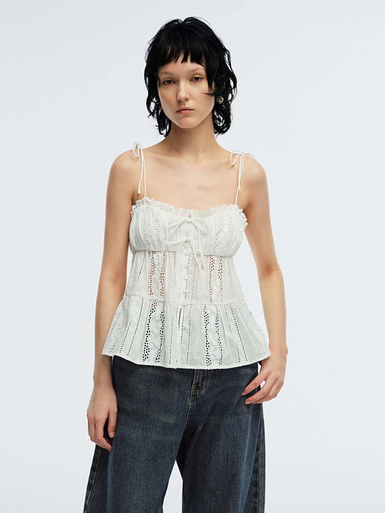 Guipure Lace Tie Detail Strappy Cami Tops