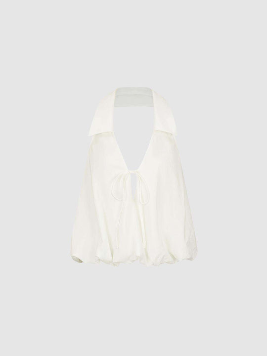 Slight Stretch Front Tie Halter Cotton Cami Top
