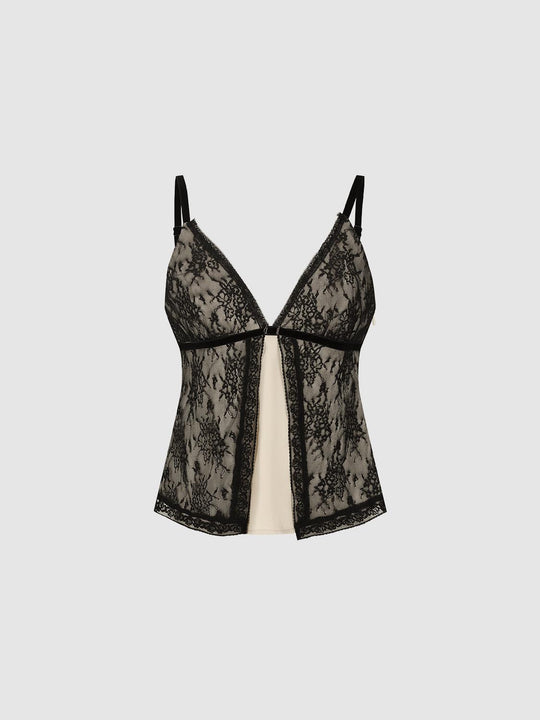 Floral Lace V-neck Fitted Sleeveless Cami Top