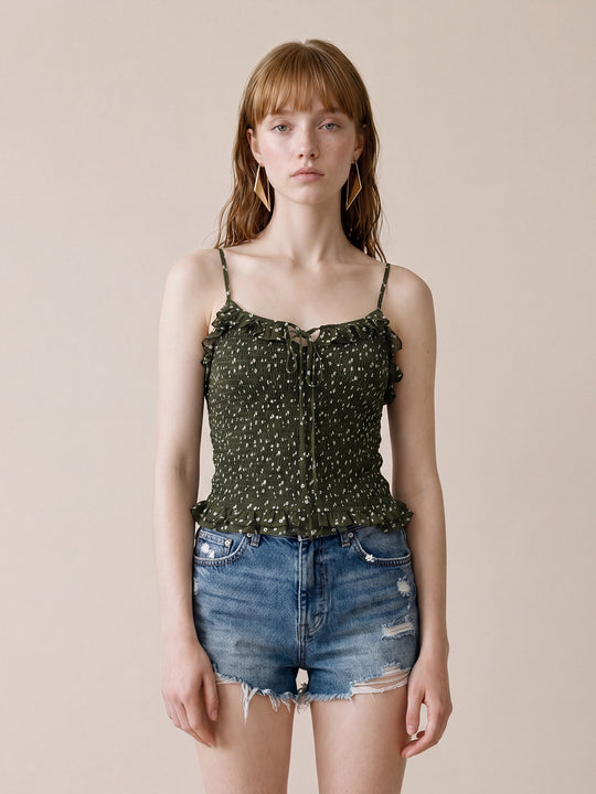 Ruffled Polka Dot Spaghetti Strap Camisole