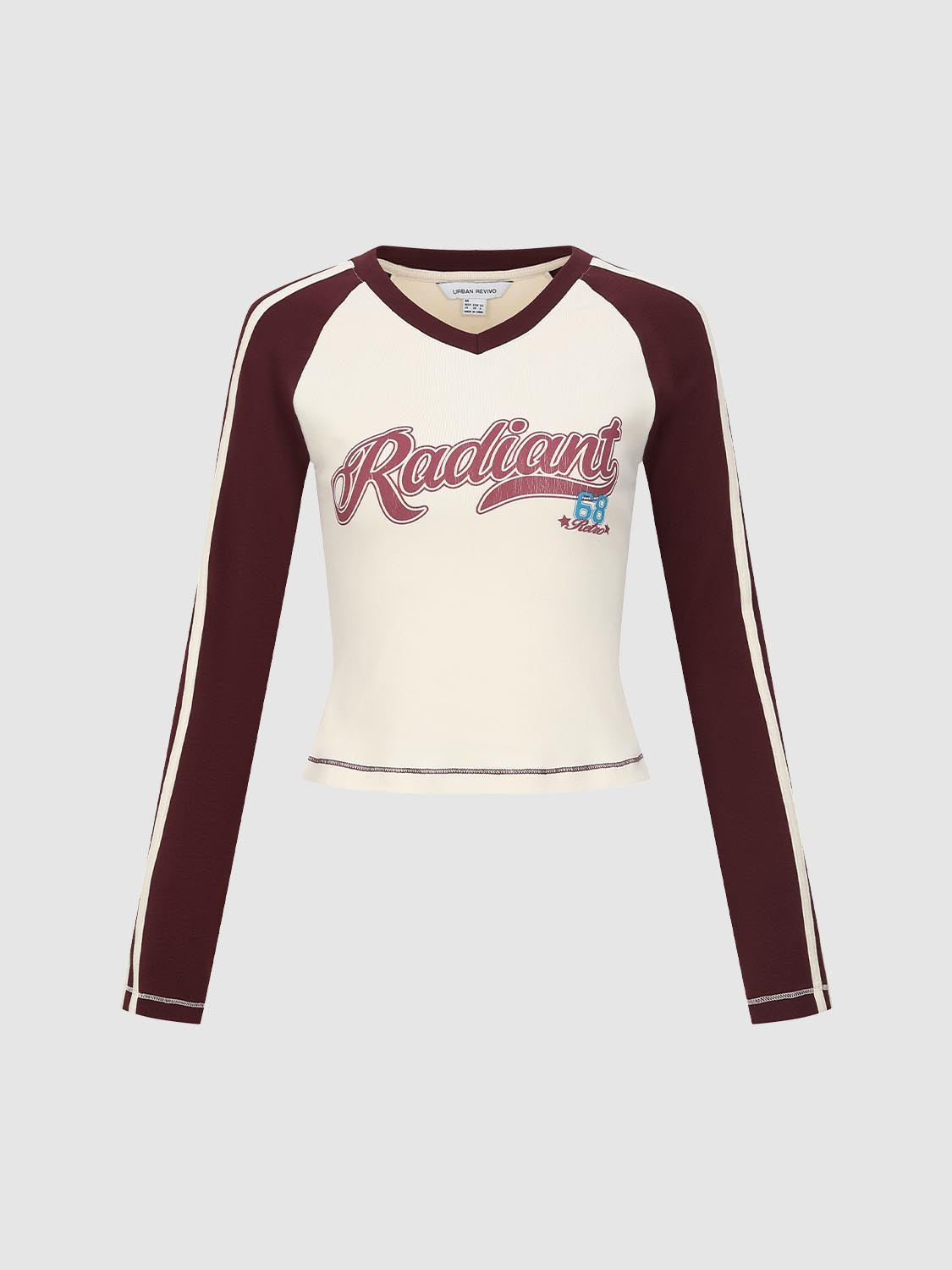 Contrast-Color Letter Long-Sleeve T-Shirts