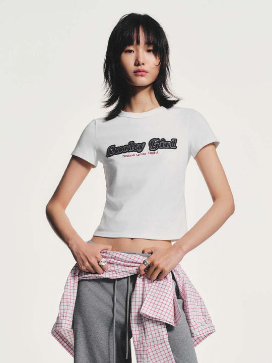 Cotton Elastane Blend Embroidered Graphic T Shirt