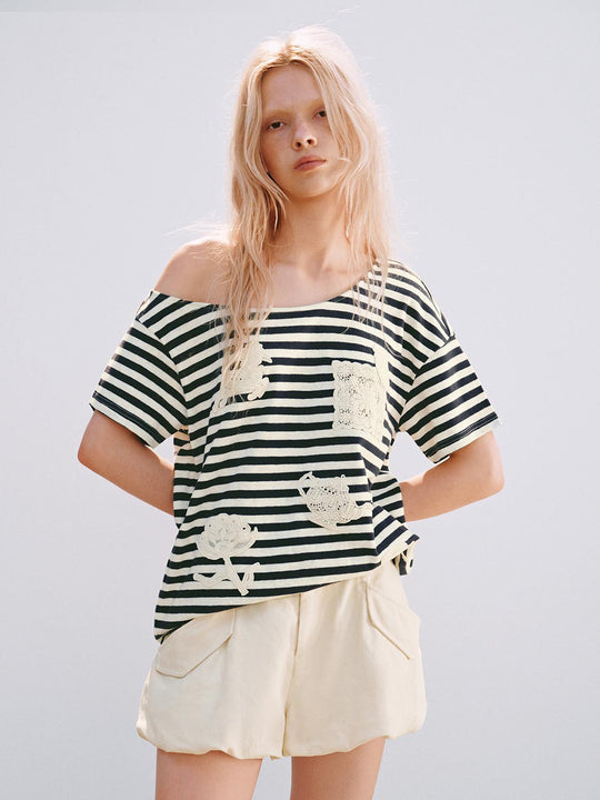 Cotton Crochet Patch Subtle Detailing T-Shirts