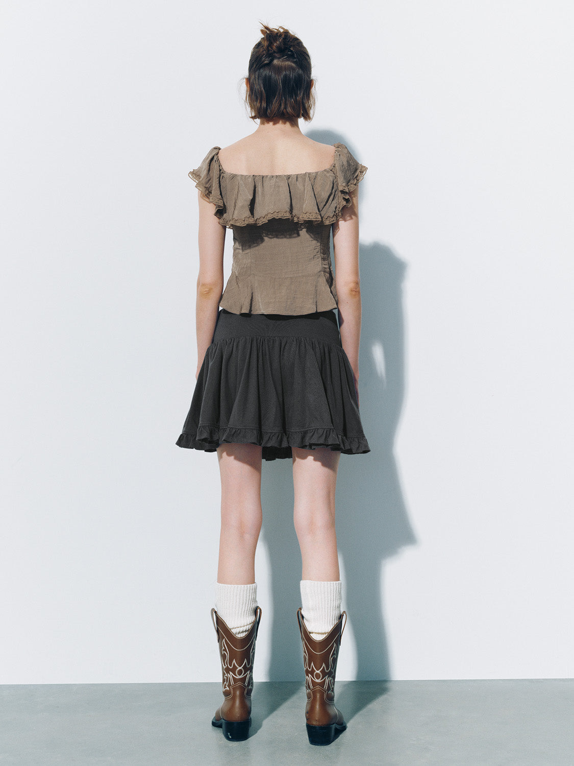 Elastic Waist Pleated Mini A-Line Skirt