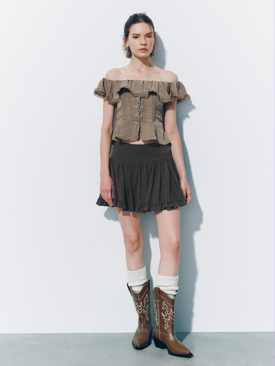 Elastic Waist Pleated Mini A-Line Skirt