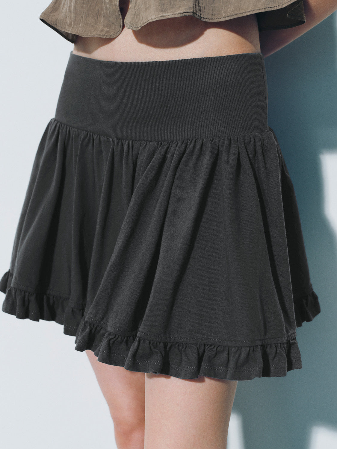 Elastic Waist Pleated Mini A-Line Skirt