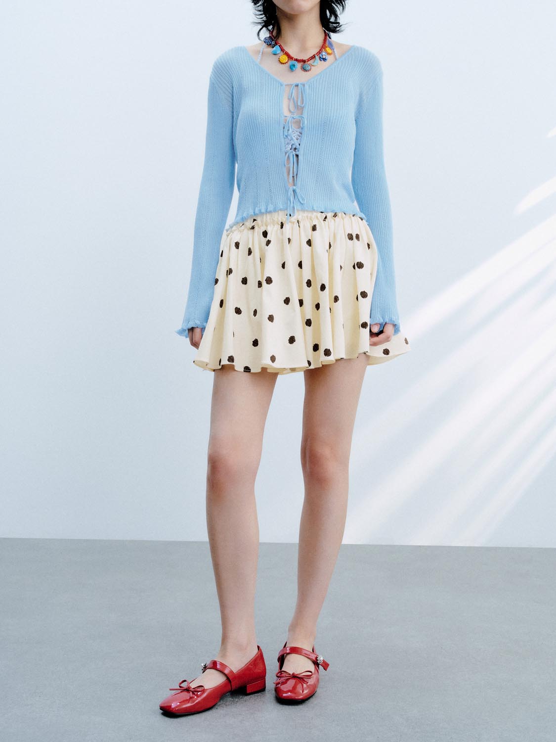 Dotted A-Line Mini Skirts