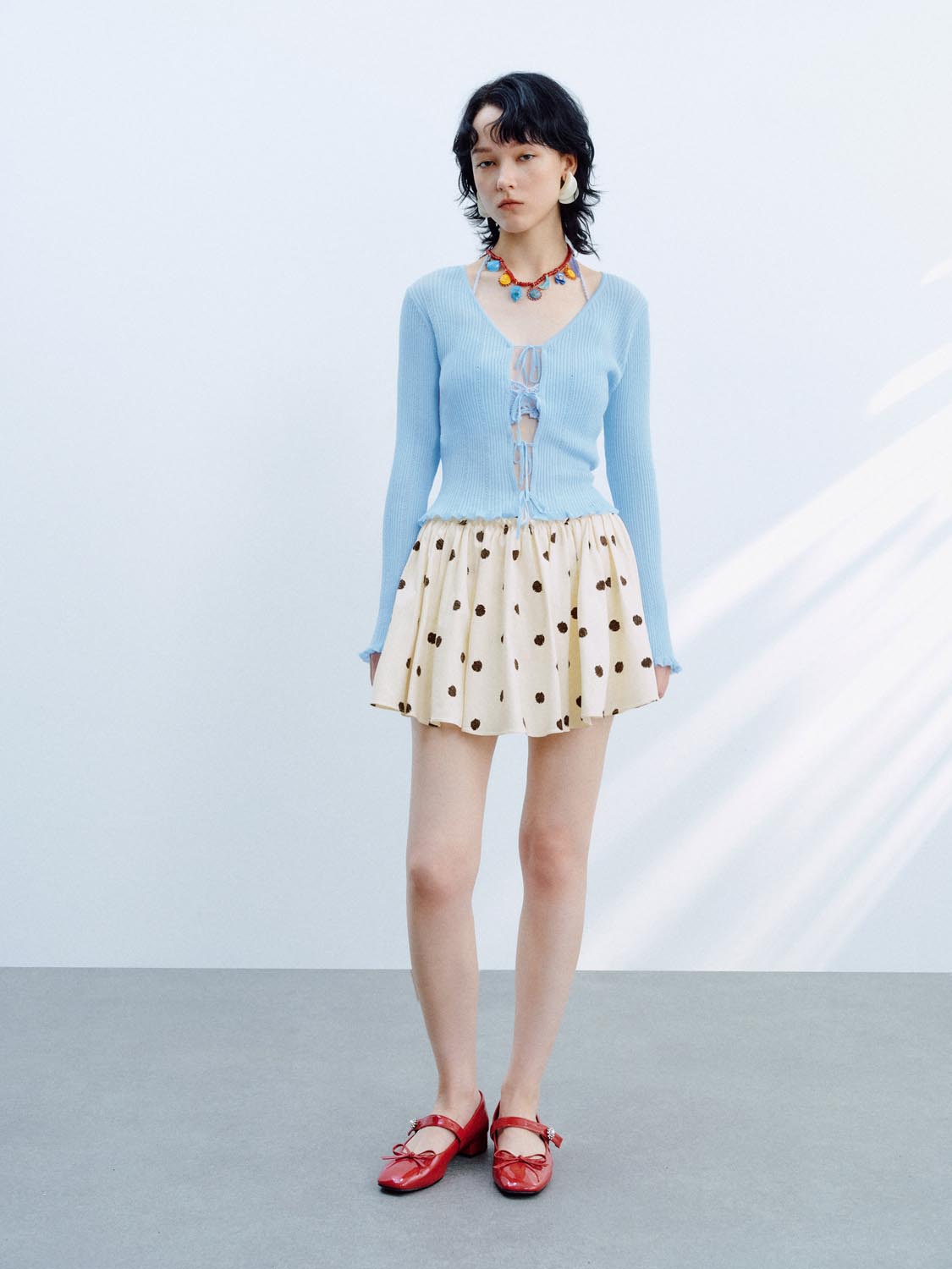 Dotted A-Line Mini Skirts