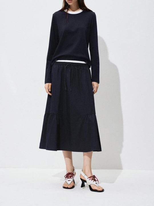 Pleated Drawstring A-Line Midi Skirts