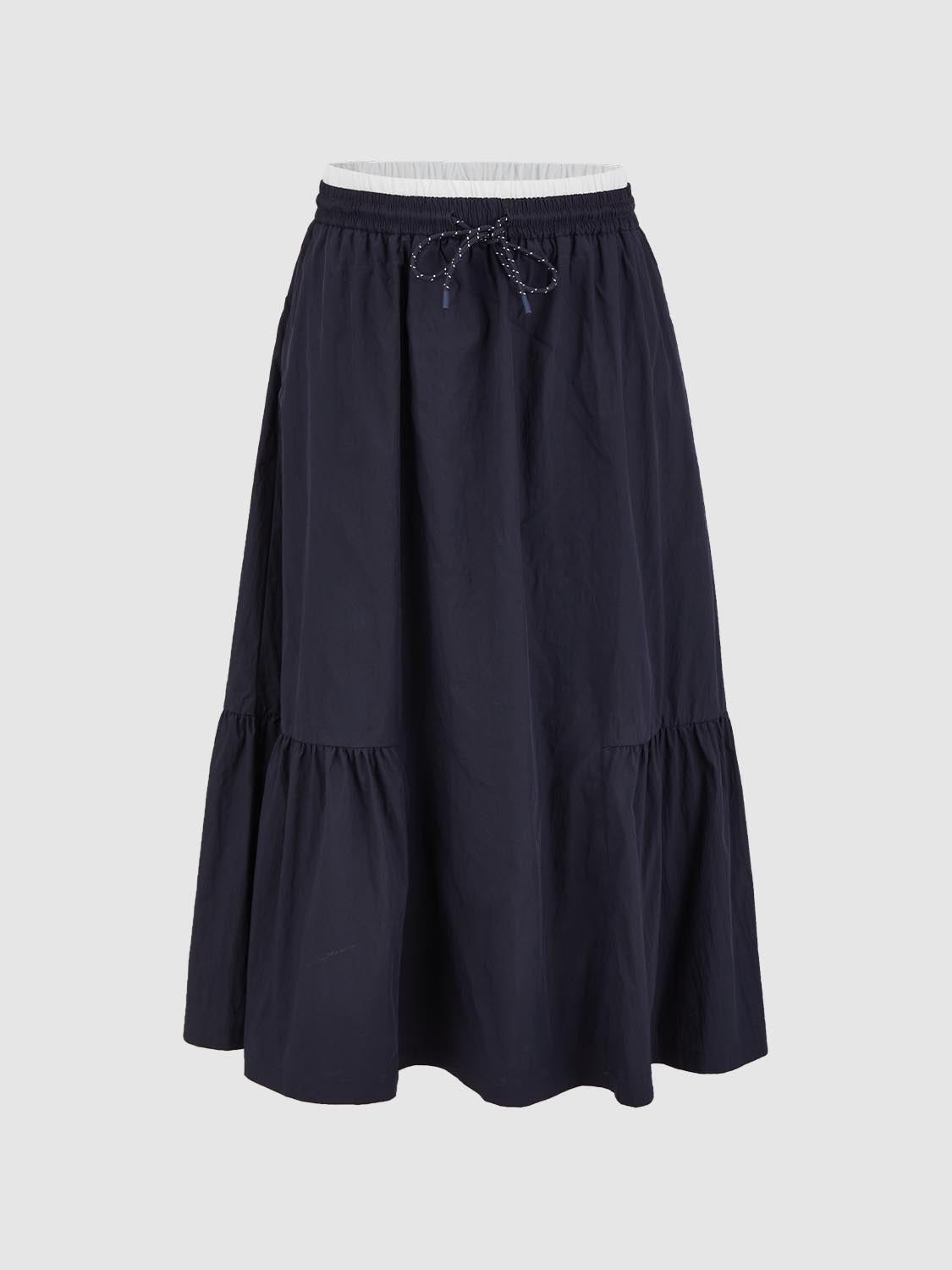 Pleated Drawstring A-Line Midi Skirts