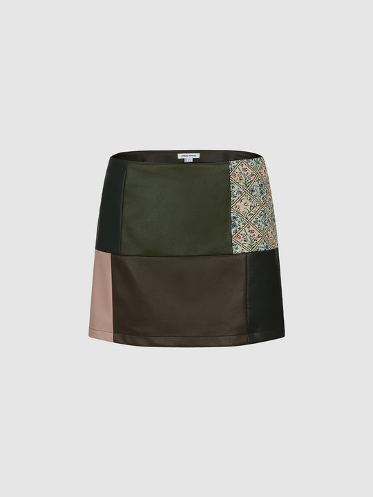 Contrast Spliced A-Line Midi Skirts