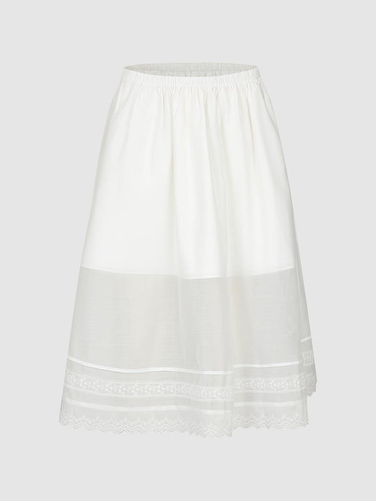 Lace Trim Tiered Pull On A-Line Midi Skirts