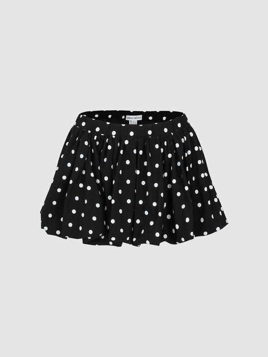 Polka Dotted Pleated A-Line Mini Skirts