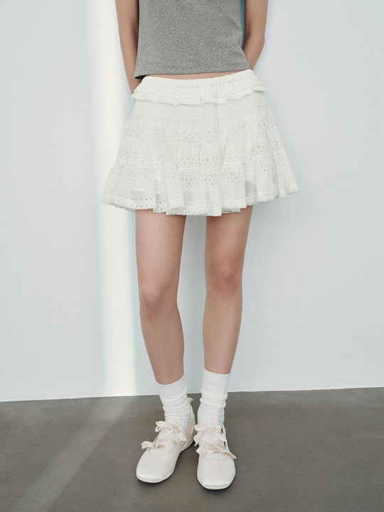 Guipure Lace Tiered A-Line Mini Skirts