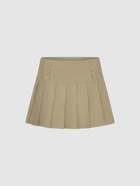 Button Detail Pleated A-Line Mini Skirts
