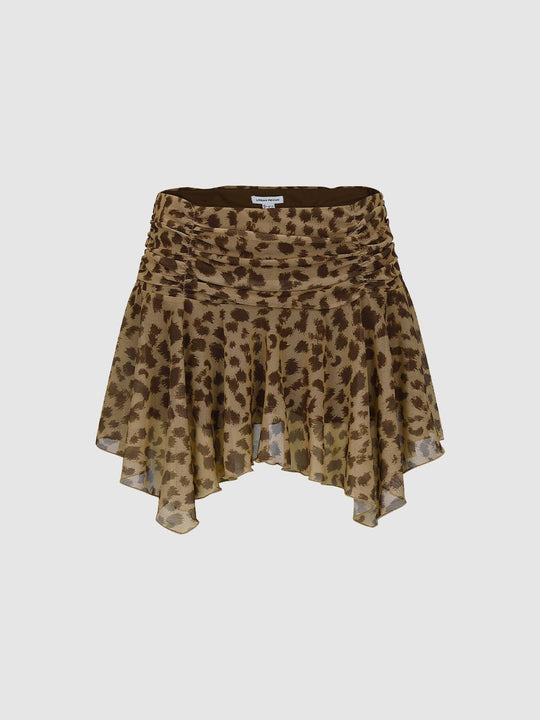 Leopard Print Asymmetric Hem A-Line Mini Skirts