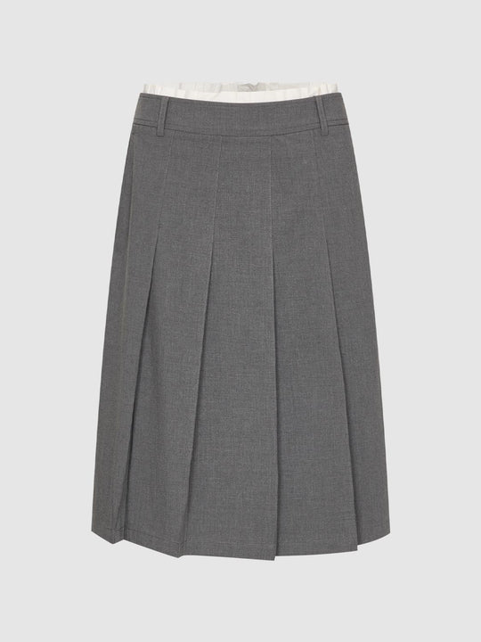 Contrast Hem Pleated Midi Skirts