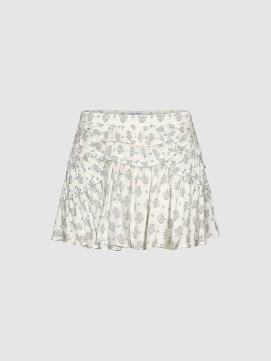 Floral Print Ruffled Layered Viscose Skirt