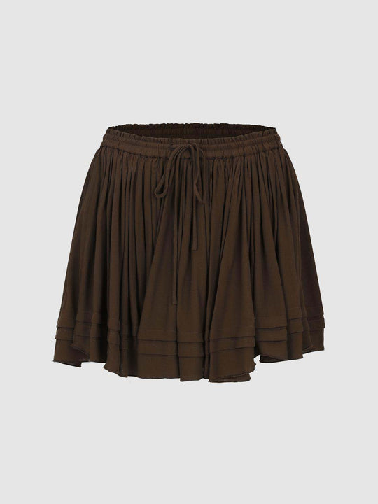 Drawstring Pleated Tiered Mini Skirt