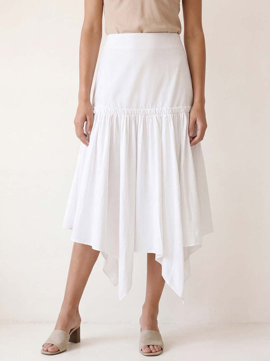Elastic Waist Asymmetric Hem Cotton Skirt