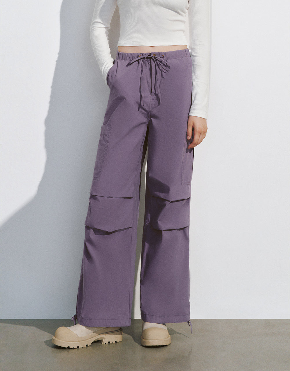 Drawstring Waist Wide-Leg Pants