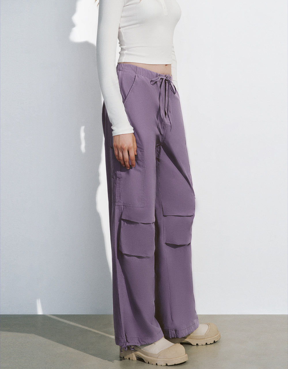 Drawstring Waist Wide-Leg Pants