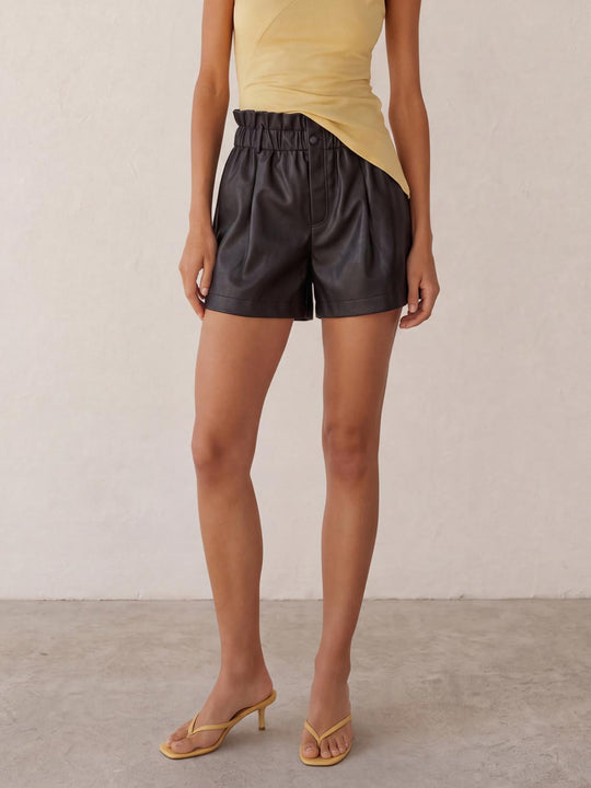 Elastic Waist Frill Trim Wide Leg Blend Fabric Shorts