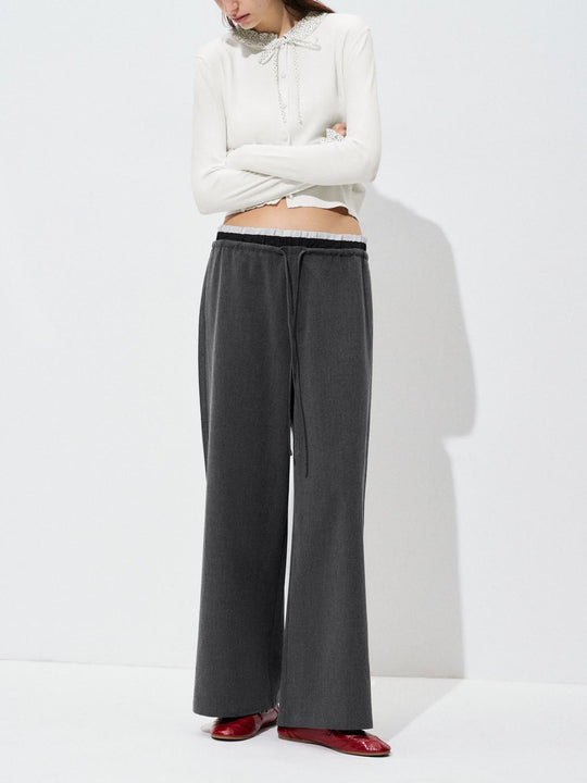Contrast Wide-Leg Pants