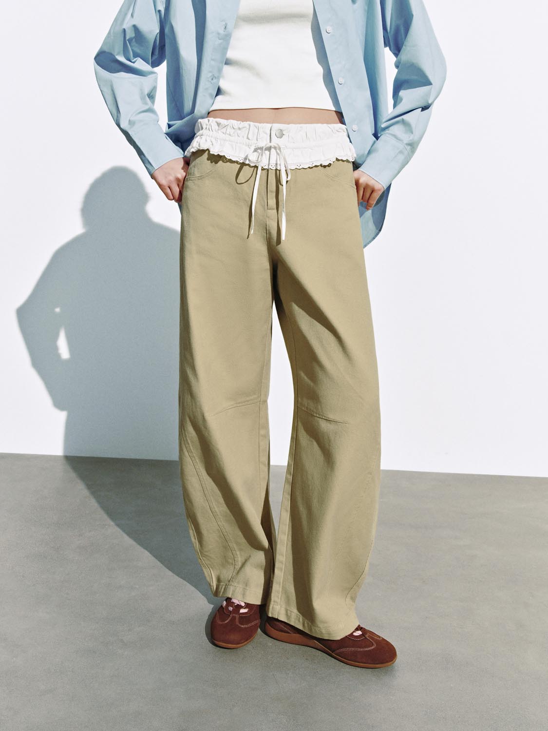 2 In 1 Lace Trim Barrel Pants