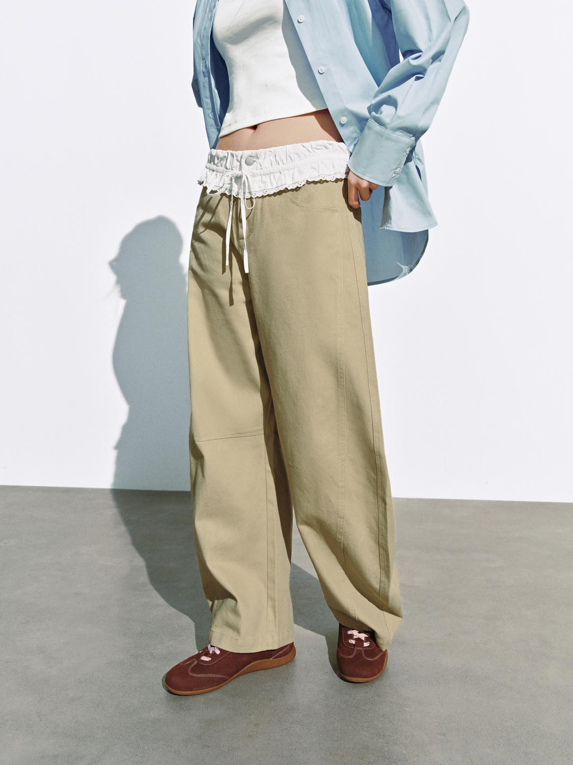 2 In 1 Lace Trim Barrel Pants