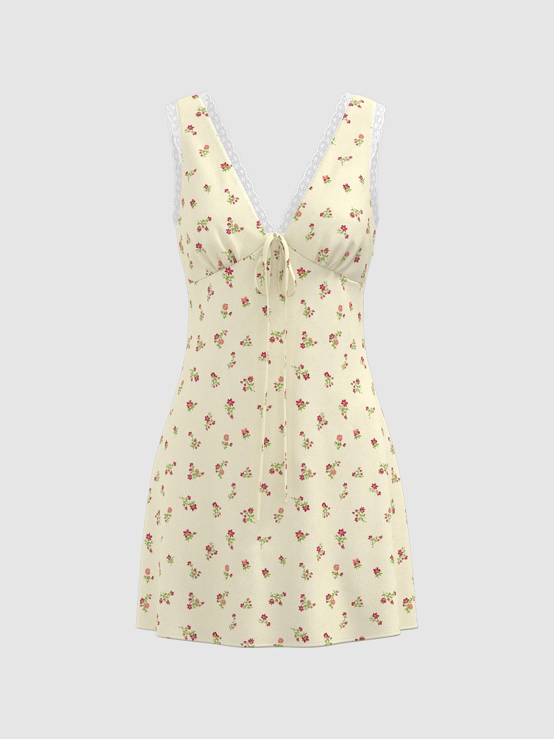 V-Neck Sleeveless Floral Mini Dresses