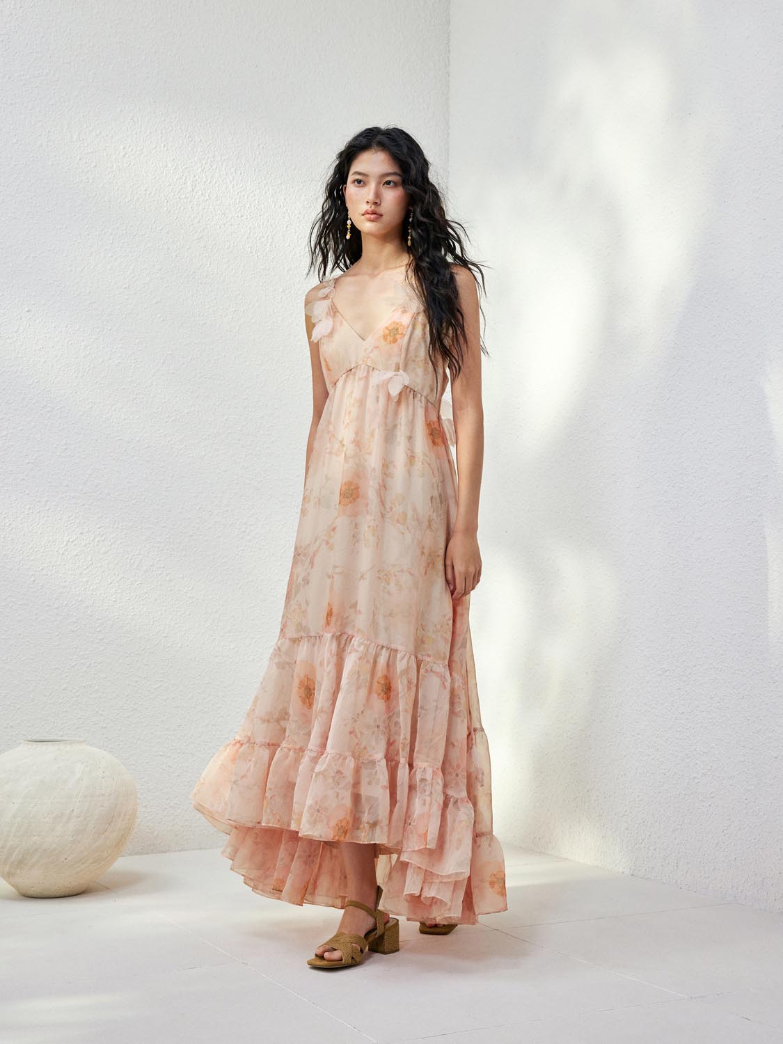 Floral Decor A-Line Maxi Dresses