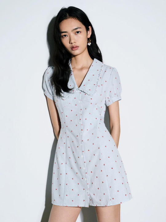 Cotton Lightweight Floral Print Short-Sleeve Dress
