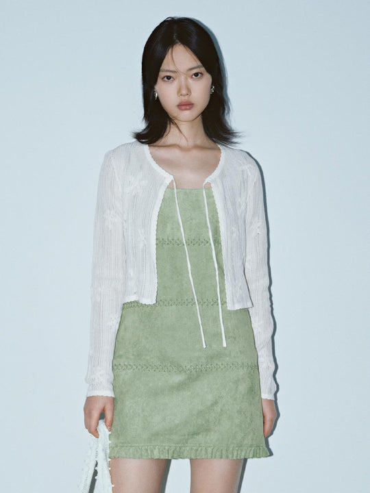 Textured Ruffled Hem Straight Sleeveless Mini Dress