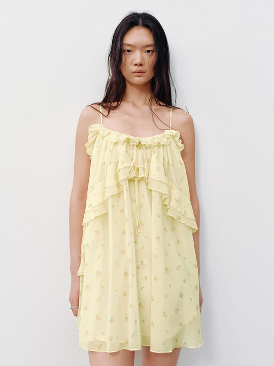 Ruffle Hem Strappy A-Line Midi Dresses