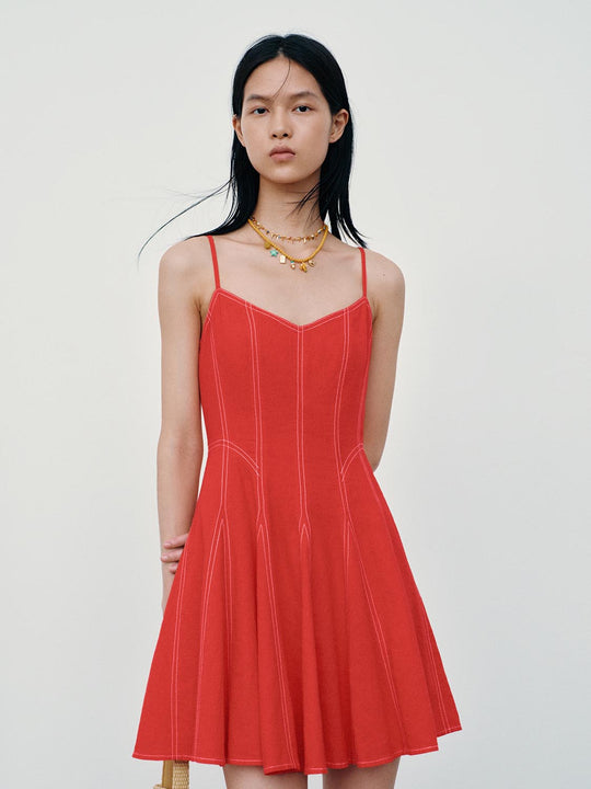 Strappy Seamed A-Line Midi Dresses