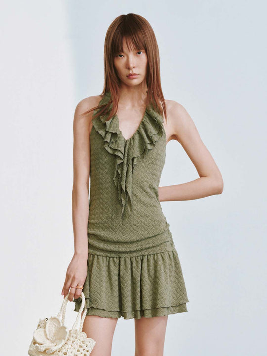 Ruffle Collar Sleeveless A-Line Mini Dresses