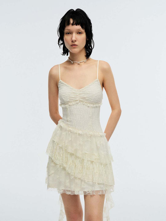 Embroidered Laced Asymmetric Strappy A-Line Midi Dresses