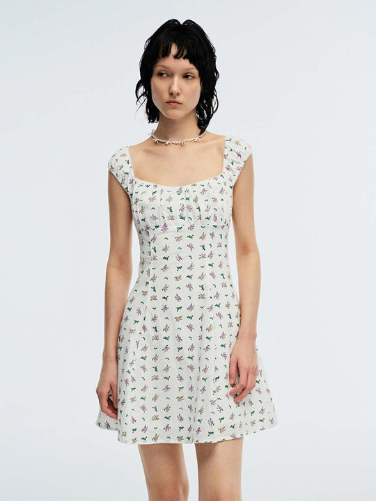 Floral Printed Button Detail A-Line Midi Dresses