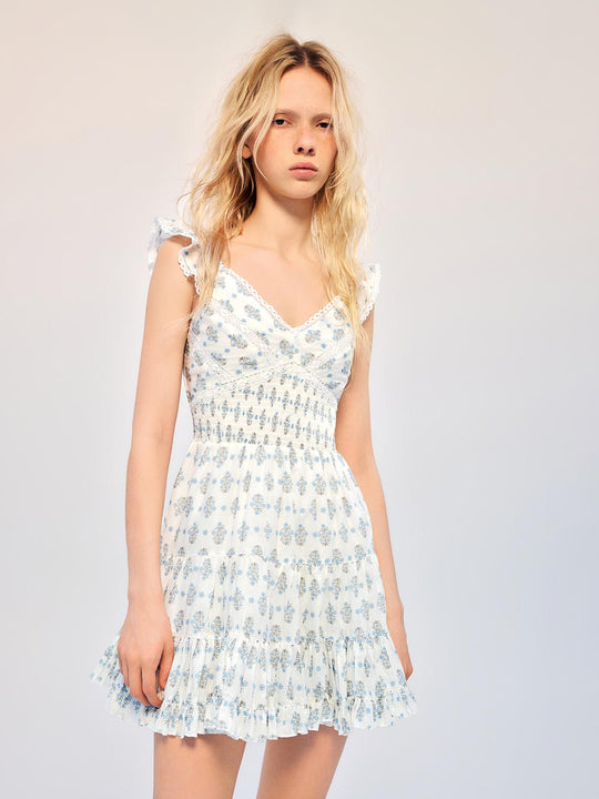 Cotton Floral Print Smocked Waist Tiered Dress