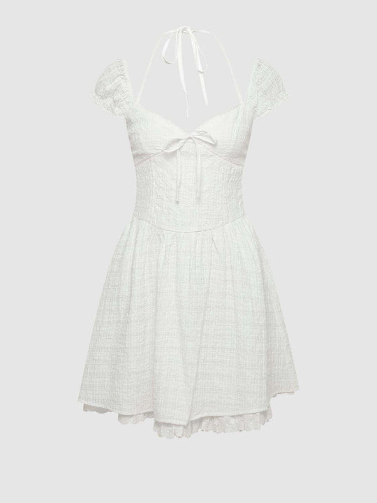 Lace Trim Puff Sleeve A-line Dress